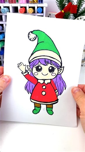 Cute Christmas Elf Drawing ✨ How to Draw a Kawaii Elf #shorts
