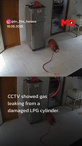 25K views · 29 reactions | A viral CCTV clip shows a damaged LPG cylinder leaking gas across the kitchen floor. A brave woman exits to get help, returning with a man—but the room is already filled with invisible fuel. A small spark from the stove triggers a sudden, massive explosion. Thankfully, both escaped unharmed. #GasLeak #LPGExplosion #CCTV #OnCamera #ViralVideo #MO | Mo.Of.Everything | Facebook