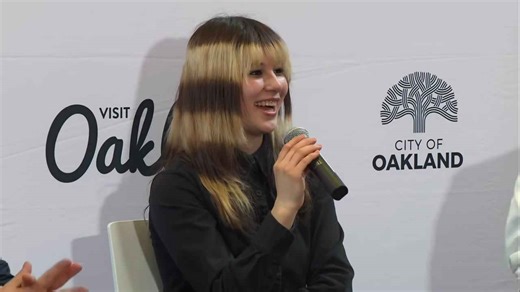 Alysa Liu answers questions at Oakland City Hall pre-rally press conference