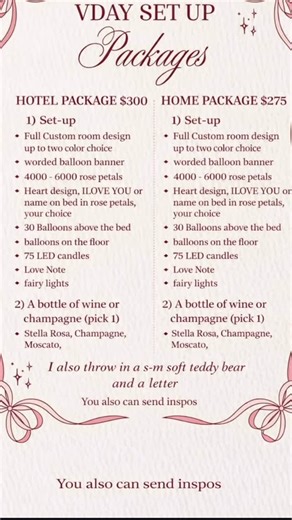 Rip shammy raww on Instagram: "Valentine’s Day in 29 days 💘 Hotel setups $300 | Home setups $275 Don’t wait. Don’t miss it. Dates fill fast — secure yours now ✨ + + + + #ValentinesDay #ValentinesDayIdeas #RomanticSurprise #DateNightIdeas #phillydatenight"