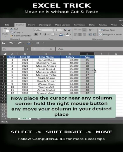 How to move Data without copy paste in Excel #shorts #excel