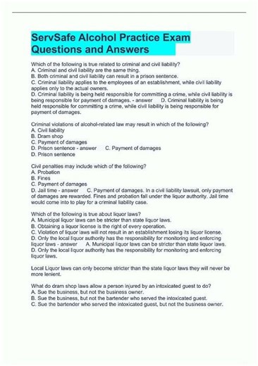 Servsafe Alcohol Practice Exam Questions And Answers new video
