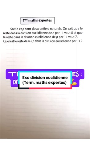 Exercice d’arithmétique niveau Terminale Maths Expertes sur la division euclidienne. 🎁Clique sur le lien dans ma bio pour recevoir mes fiches gratuites de Terminale spé maths dans ta boîte mail ! #maths #révisions #mathsexpertes #arithmétique