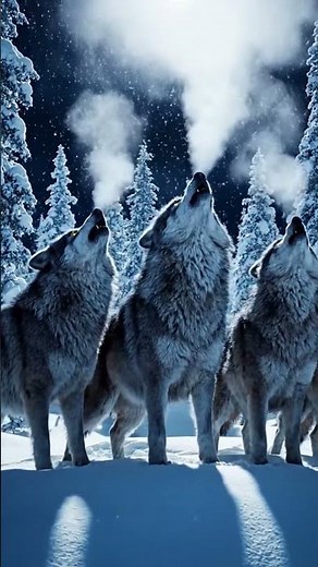 Wolves Howling Together at Night