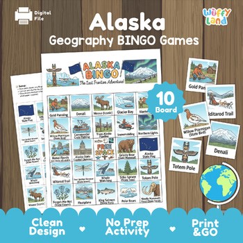 Alaska State Geography BINGO Game | Symbols Landmarks Wildlife Activity