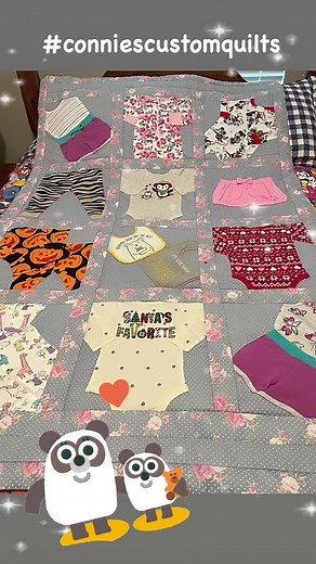 Vickie’s great granddaughter Brinley is so soooo loved! Here’s the first of three quilts made out of her one and two-year-old clothing items. So many precious memories. Now she, and great grandma Vickie, and dad Cliff will all have something to cuddle up in! #conniescustomquilts #memoryquilt | Connie's Custom Quilts | Facebook