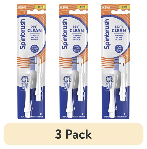 (3 pack) Spinbrush NEW PRO CLEAN Replacement Heads, Electric Toothbrush Refills, Soft Bristles, 2 Count
