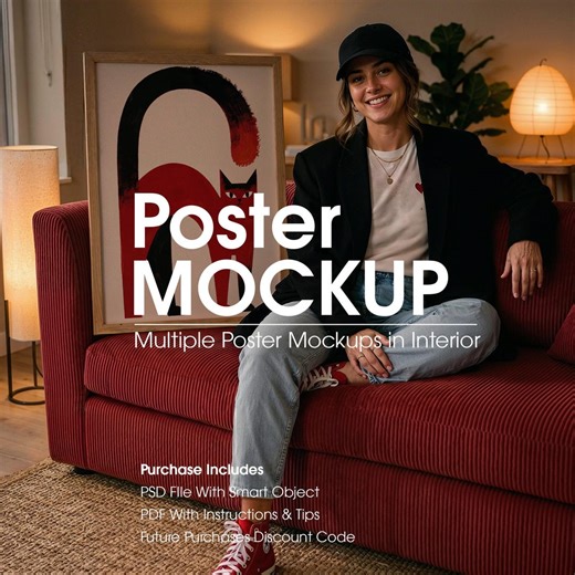 Frame Mockup With Person, Poster Frame Digital Template (PSD)