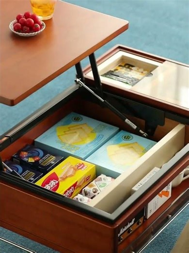 Mid-century style mobile coffee table—adjustable, stylish, and practical with hidden storage✨#tiaro