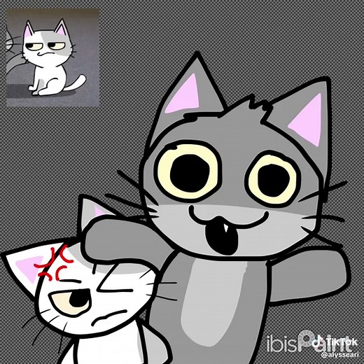 Dibujo de gato gris y gato blanco