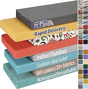 Custom Bench Cushion for Outdoor/Indoor Furniture, Customizable Size/Color,Soft Window Seat Cushions, Anti-Slip Bottom, Water Proof Seat Cushions for Patio Furniture, Porch Swing Cushion