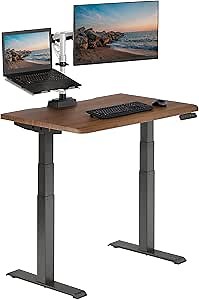 Vari ComfortEdge 40x26 Inch Adjustable Standing Desk – Small Electric Sit Stand VariDesk for Apartment, Bedroom, or Home Office + Beveled Edge, Tool-Free Assembly (Walnut)