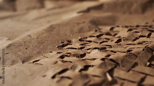 Close-up of Brown Textured Paper - This video shows a close-up of a textured brown paper surface. The paper has a pattern of overlapping, roughly cut shapes.