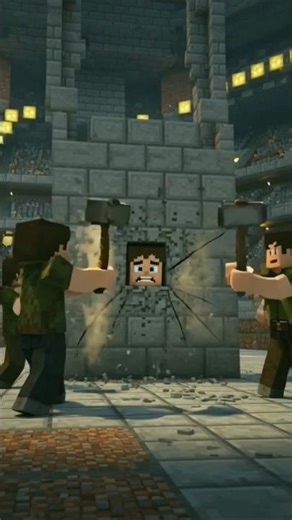 Minecraft Trapped in a Wall 😱 | 5 Hunters Break It to Save Him! #shorts