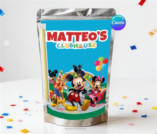 Mickey Juice Labels Template,capri Sun EDIT Yourself in CANVA. Party Kit. Online Template. - Etsy