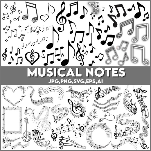 Music Notes SVG PNG Bundle, Music Silhouette Clipart (digital Download) - Etsy UK