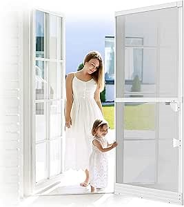 Screen Door, Stainless Aluminium Frame Hinged Swing Screen Door - DIY Kit Adjustable Size Fits Any Door Size up to 82" x 39" Durable & Weather Resistant