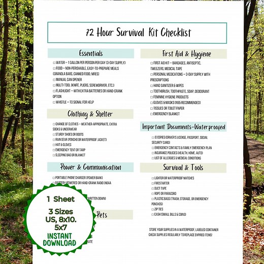 72 Hour Survival Kit Checklist Printable, Emergency Preparedness Checklist, Disaster Preparedness Checklist, Emergency Preparedness Plan - Etsy