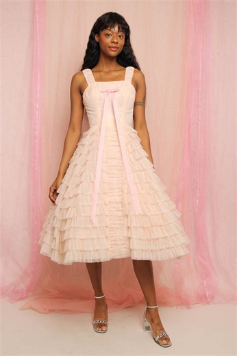 50s Pink Tiered Chiffon Prom Party Dress, Size XXS - Etsy