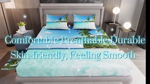 Ocean Sheet Sets, Summer Beach Bedding Sets, Hawaiian Vacation Style Top Sheet Palm Trees Tropical Nature Sea Theme 4 Pces Super Soft Bed Sheet Set, 1 Top Sheet+1 Fitted Sheet+2 Pillowcases, Queen