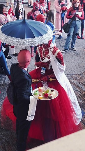 caught spidey and ded pool having their moments. #deadpool #spiderman #butler #royal #deadpoolxspiderman #cosplay #spiderverse #intothespiderverse #galaxyconraleigh #galaxyconraleigh2023