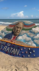 “Tribute to India’s Ratan” Passing of #RatanTata is the end of an era. Prayers 🙏 My SandArt in Puri beach. | Sudarsan Pattnaik