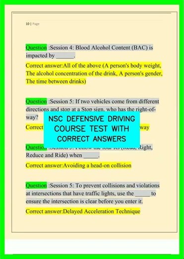 NSC DEFENSIVE DRIVING COURSE TEST WITH CORRECT ANSWERS video