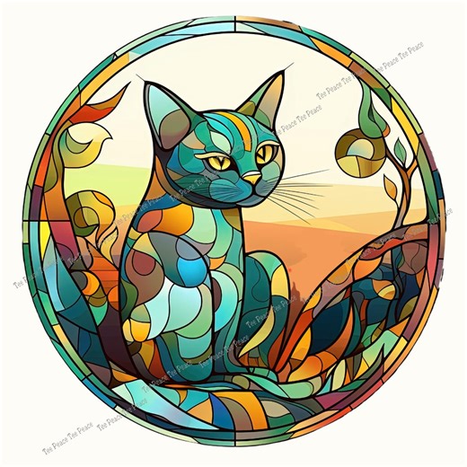 Stained Glass Cat Fabric Panel, Quilt Sewing Square, Multiple Sizes, Fc5u - Etsy