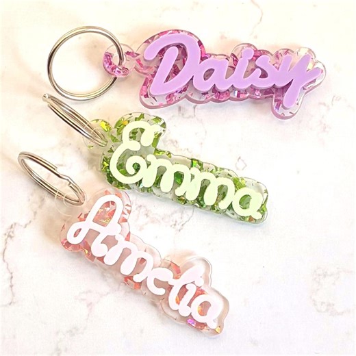 Personalized Acrylic Bubble Letter Keychains | Custom Name Bag Tag - Etsy