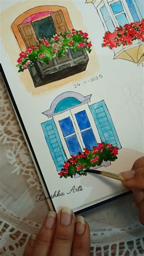 Easy ink and watercolor painting tutorial✨ #arttutorials #watercolorpainting #aesthetics #window