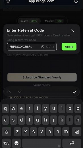 Kling AI Referral Code 7BPNSXVCR8FL = 50% extra credits for free