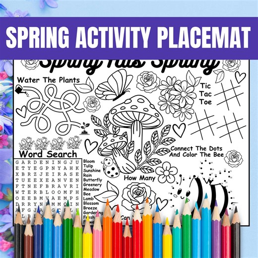 Spring Activity Placemats for Kids , Spring Coloring Sheets , Fun Spring Activity , Activity Sheet Printables , Digital Instant Download - Etsy