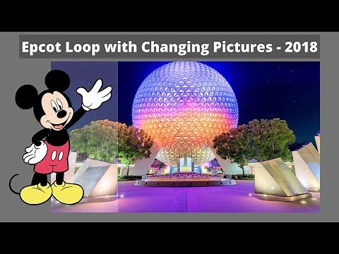 Epcot Entrance Loop with changing Spaceship Earth pictures!