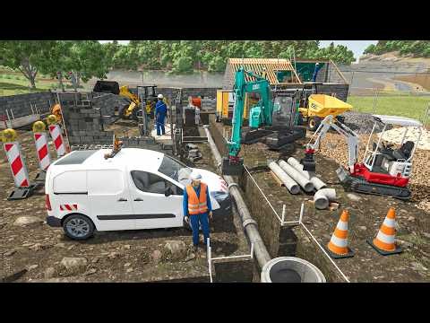 Connecting the SEWER System for a House Under Construction | Farming Simulator 25 Construction