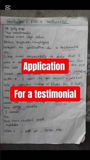 Application for a testimonial|| Formal Letter Writing