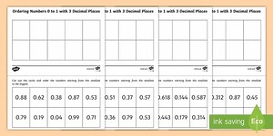 Ordering Decimal Numbered 0 to 1 with 3 Decimal Places Activity
