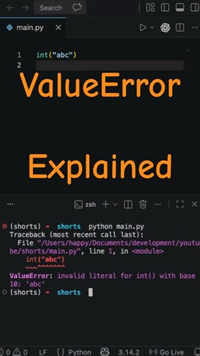 Python ValueError In 1 Minute! #python #tutorial