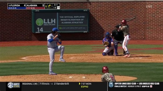 Alabama's Justin Lebron was not happy with this hit by pitch. His teammate Brady Neal hit a grand slam on the next pitchFlorida third baseman Sam Miller was ejected while jawing with Lebron during the home run trot(h/t @11point7)
