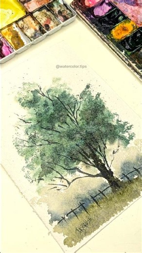 Watercolor Tree Planting Tutorial #watercolor #painting #artshorts #watercolortree