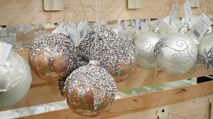 Christmas spheres decoration on the shelves - Free Stock Video