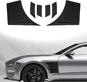 Scoops Compatible with 2015-2022 Ford Mustang Sport Style Front Fender Side Panel Door Side Scoops Vents Plastic Black