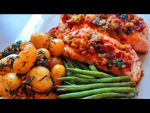Savoureux pavé de saumon à la poêle avec ses delicieuses pommes de terre grenaille à l'ail 😋😋😋😋
