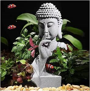 livelyfish Meditating Buddha Statue Zen Garden Statues Sandstone Thinker Buddha Sculpture Figurine for Fish Tank Aquarium Home Decorations, Gift (Large)