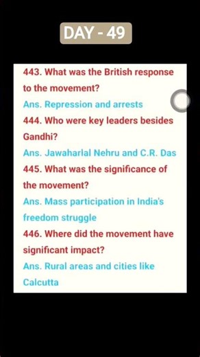 DAY - 49 GK QUESTIONS ON non cooperation movement/ history topic