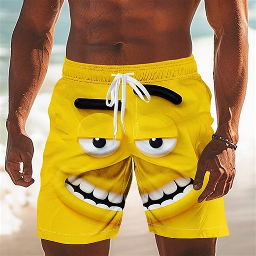 Men's 3D Cartoon Smile Face Swim Trunks Swim Shorts Board Shorts Mid Waist Funny Outdoor Vacation Dailywear Side Pockets Mesh Lining Elastic Drawstring Waist Designer Clothing Apparel 2025 - $19.99