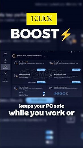 1 Click = Faster & Safer PC 😳⚡ #iobit #advancedsystemcareultimate #shorts
