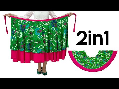Cut in 5 Min 🌺 Very Easy Reversible Wrap Skirt Sewing 💚 2 Styles Wear