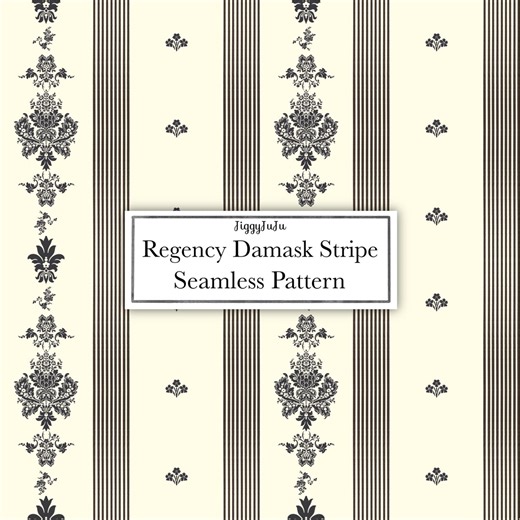 Charcoal Black Regency Damask Stripe | Seamless Pattern | Digital Paper | Vintage Classic Fabric Design - Etsy