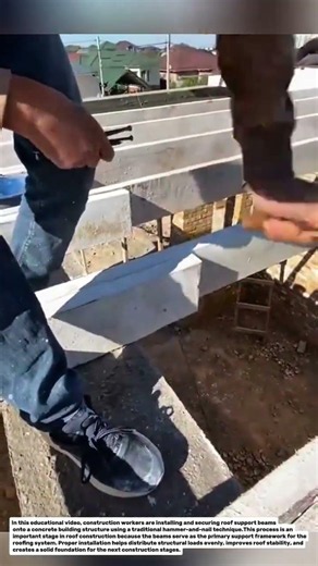 Manual Roof Beam Installation on Concrete Structure | Traditional Hammer and Nail Construction.