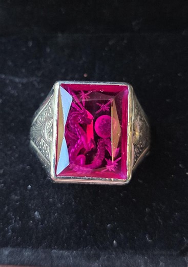 10k White Gold Ring Set With Lab Created Ruby Reverse Intaglio Carved With a Dragon Size 10.5 - Etsy